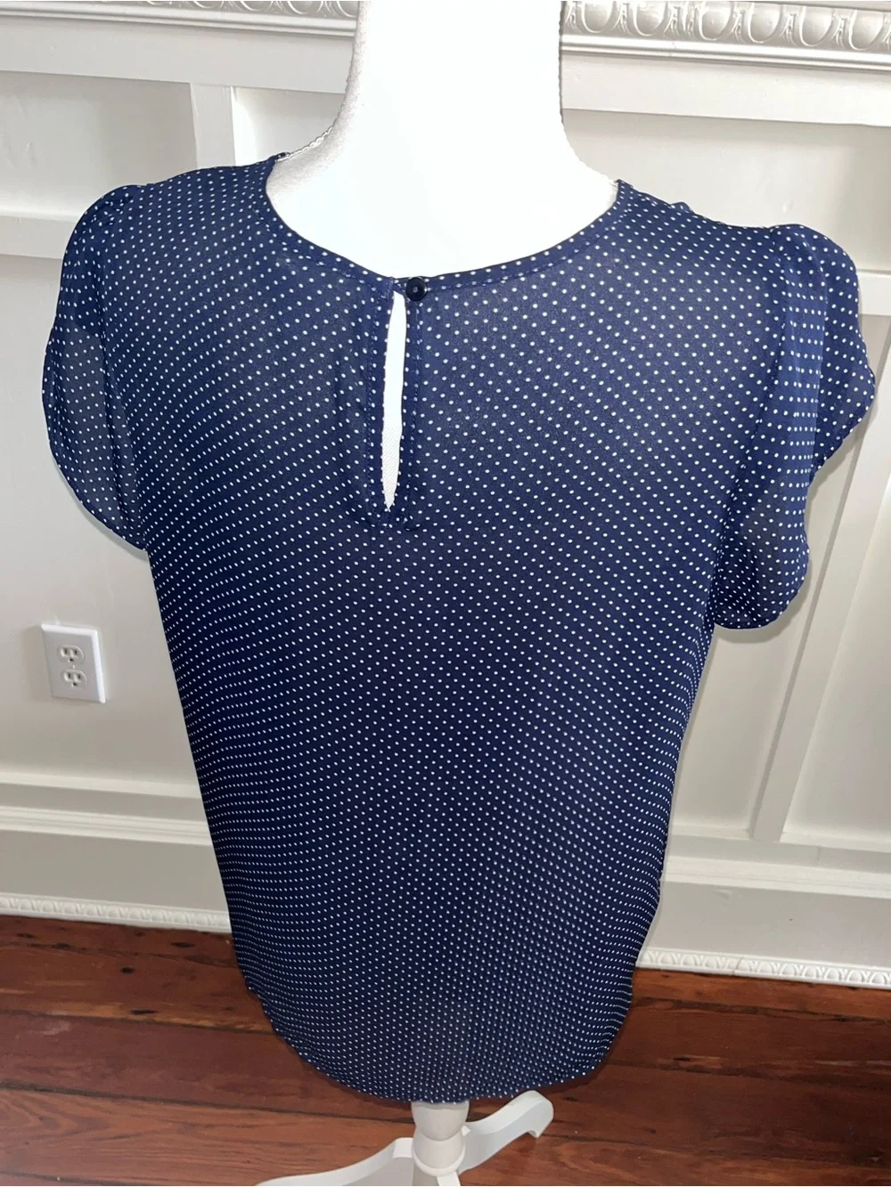fun 2 fun Navy Polka Dot Flutter Sleeve Blouse - Picture 2 of 3